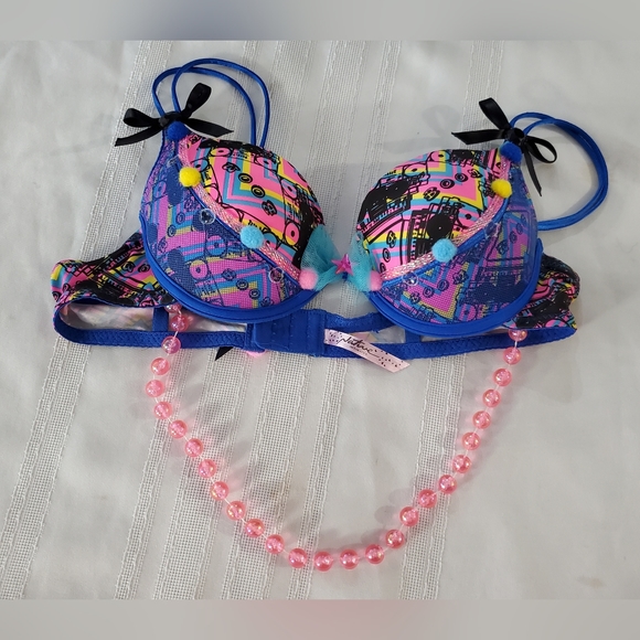 Native Intimates Rave Bra 36B /  Blue Pink Beads Boom radio Print Push Up bra - Picture 11 of 11